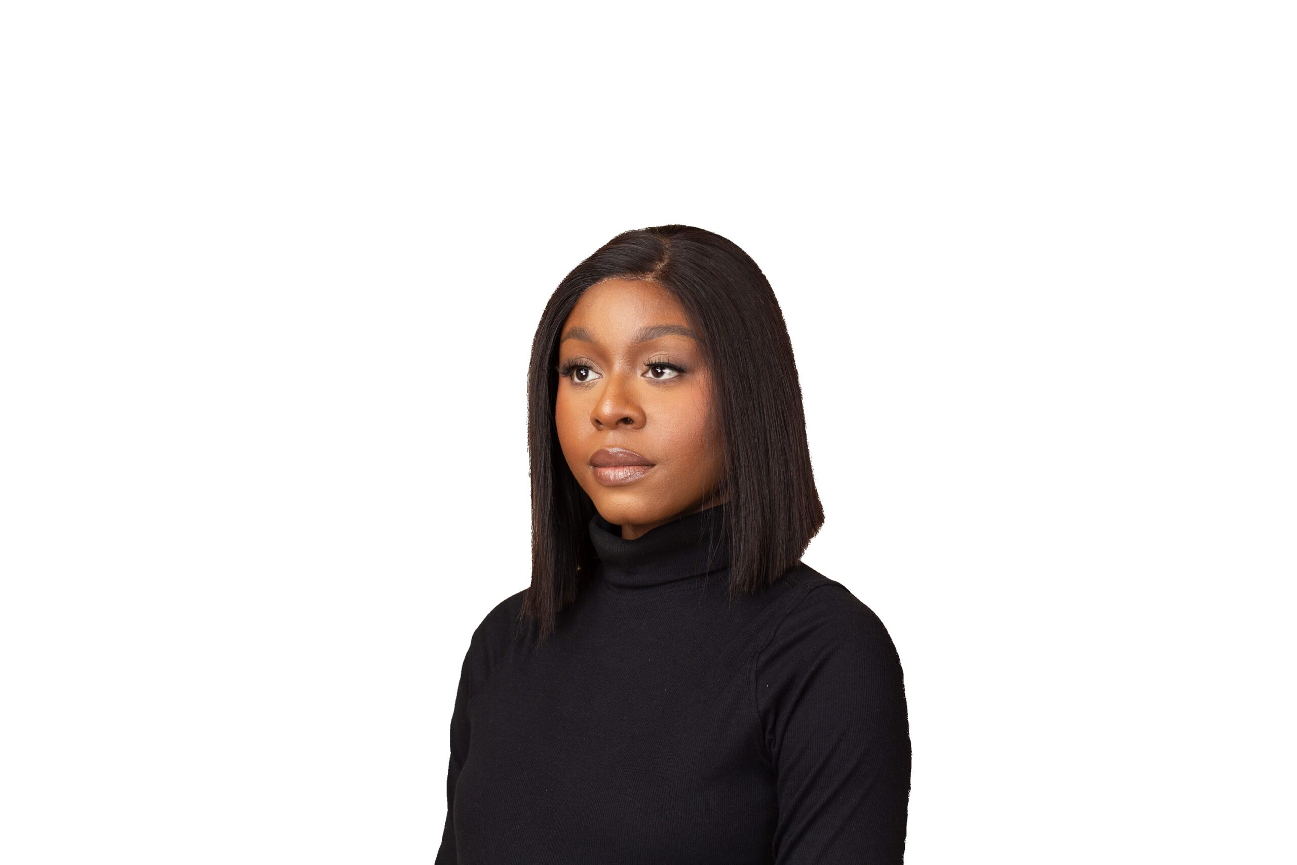Model wearing a MyLushWig straight human hair bob