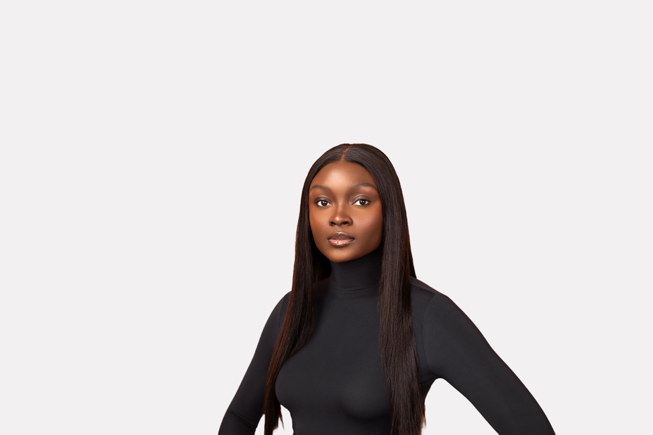 Model wearing a MyLushWig natural straight human hair wig